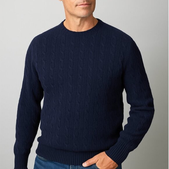 Paul Stuart Men's 100% Cashmere Cable Knit Navy Blue Crewneck Sweater XL $895 - Picture 1 of 8